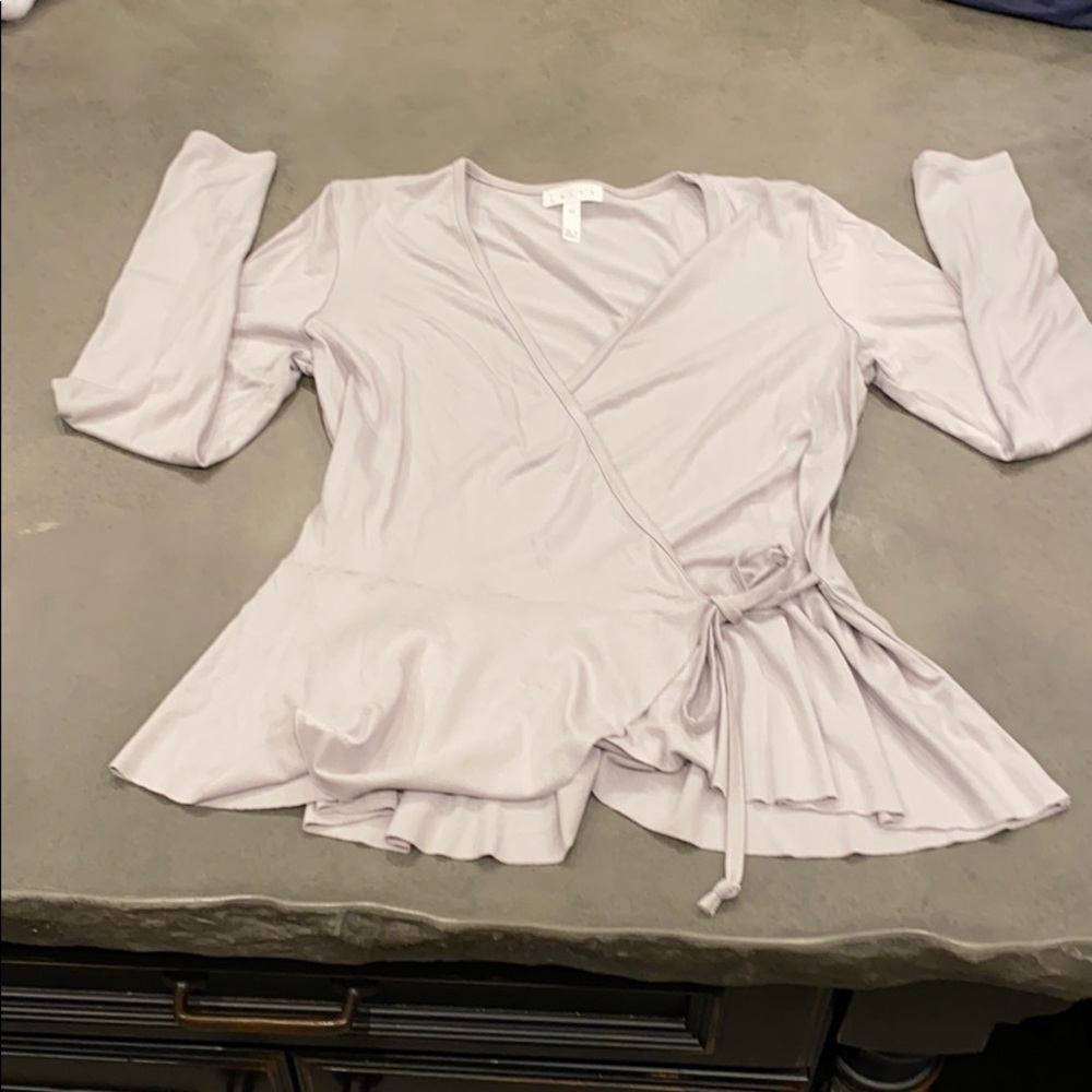 Light gray Long sleeve tie front peplum top